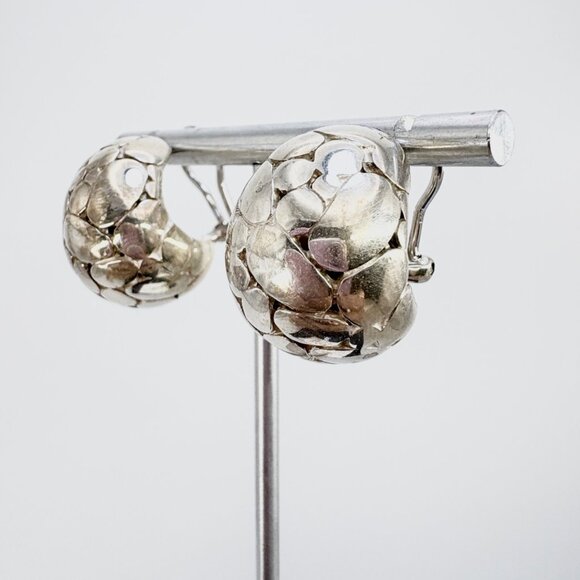 VTG Solid Sterling Silver 925 Pebble Design Textured Earrings Size 1" Length - Picture 8 of 10